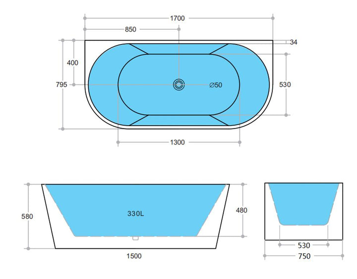 Elivia Back to Wall Bathtub Gloss White 1700