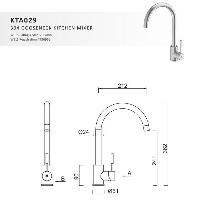 Gareth Ashton 304 Gooseneck Kitchen Mixer Brushed Steel