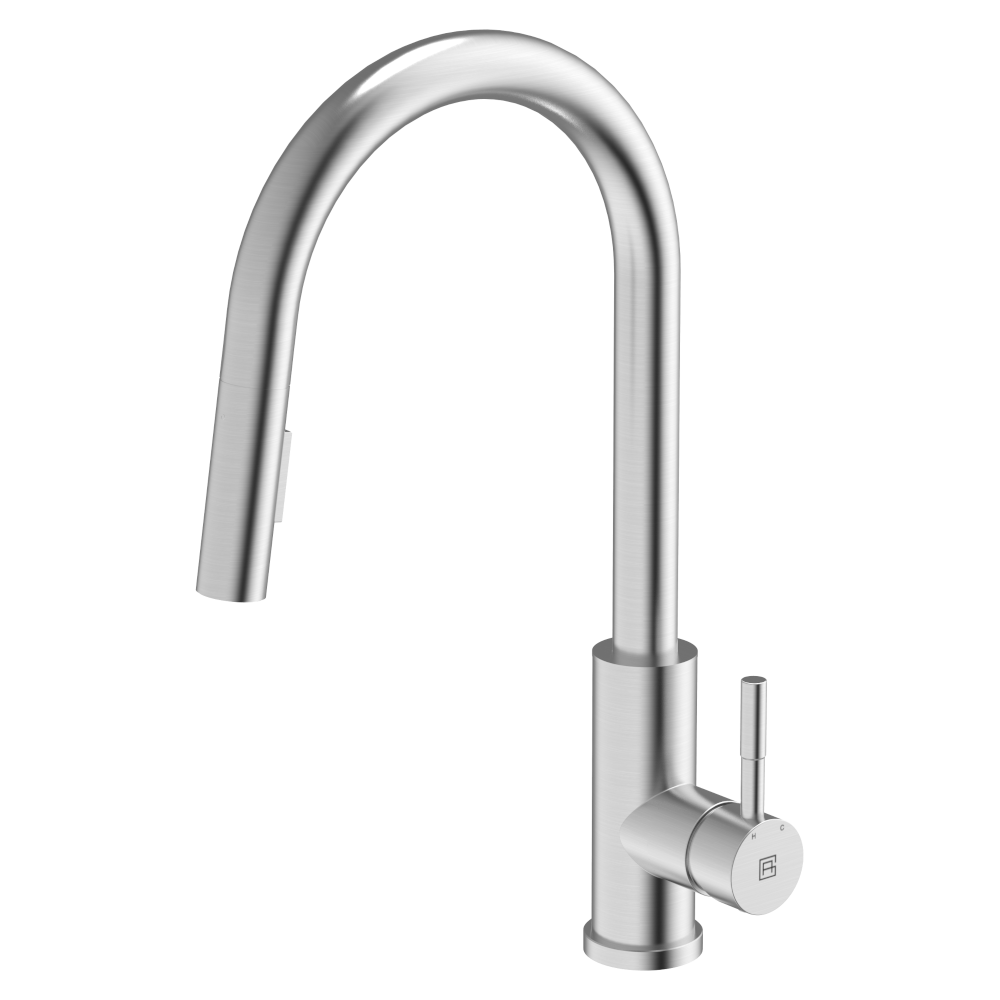 Gareth Ashton 304 Gooseneck Pull Out Dual Spray Function Brushed Steel Kitchen Mixer
