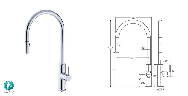 Fienza Kaya Pull-Out Sink Mixer Gun Metal