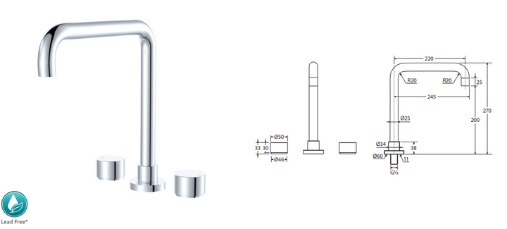 Fienza Kaya Squareline Hob Set, Round Taps, Gun Metal
