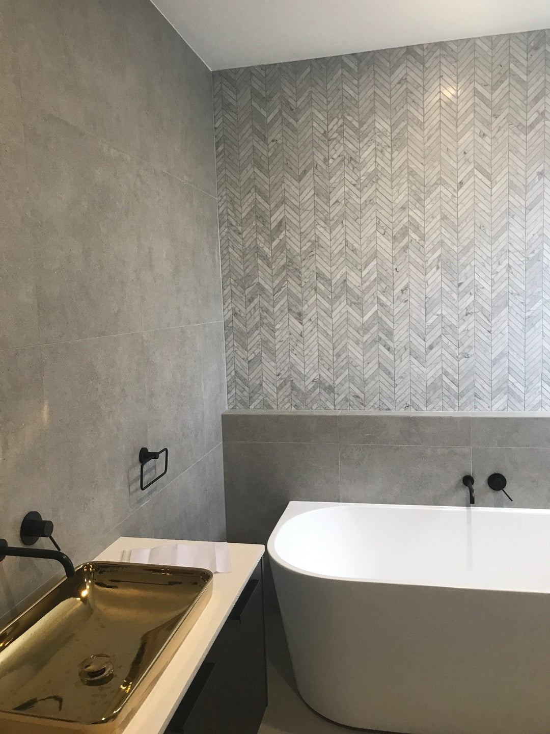 Contemporary grey porcelain slab design sample for modern interiors