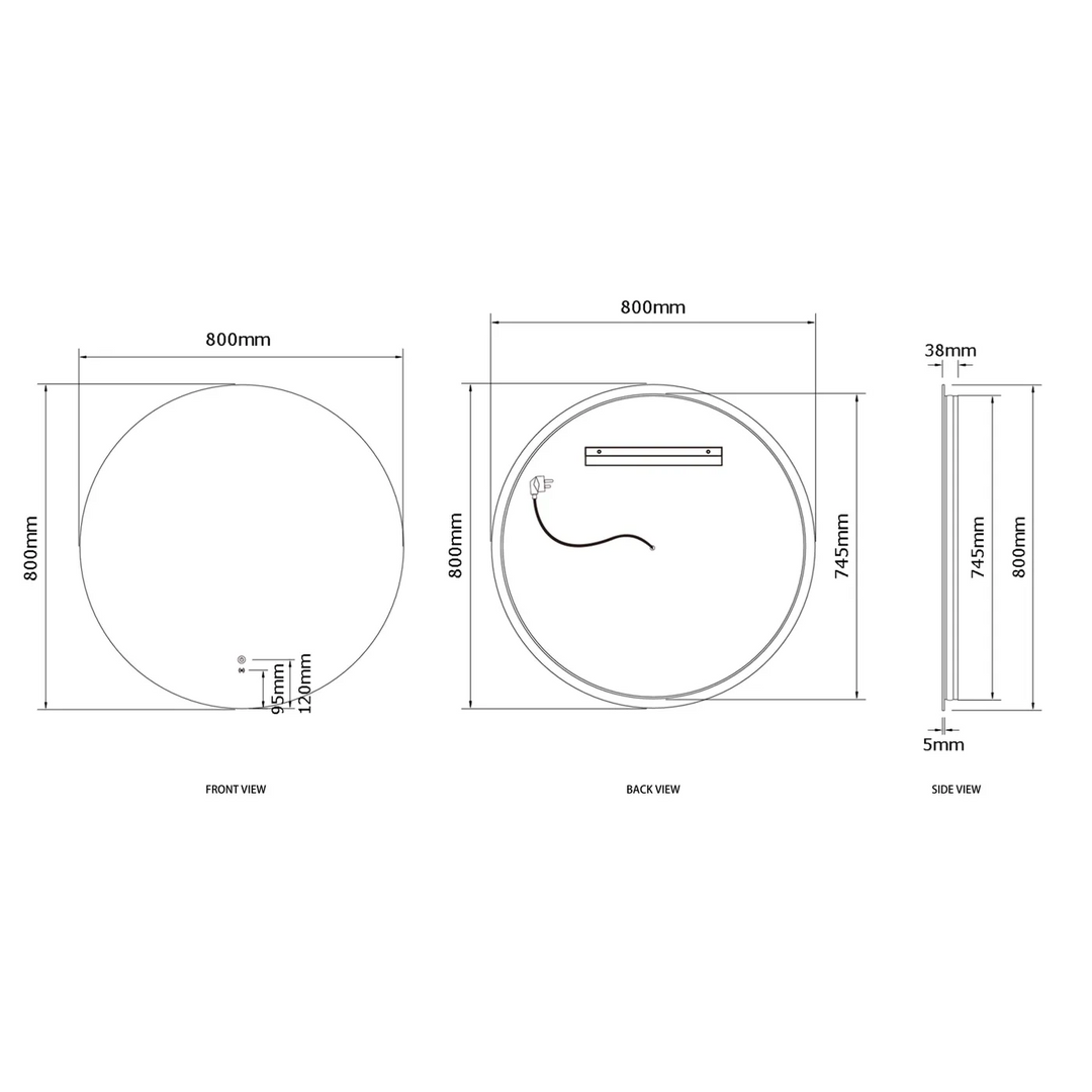 LED Bondi 800mm Frameless Mirror