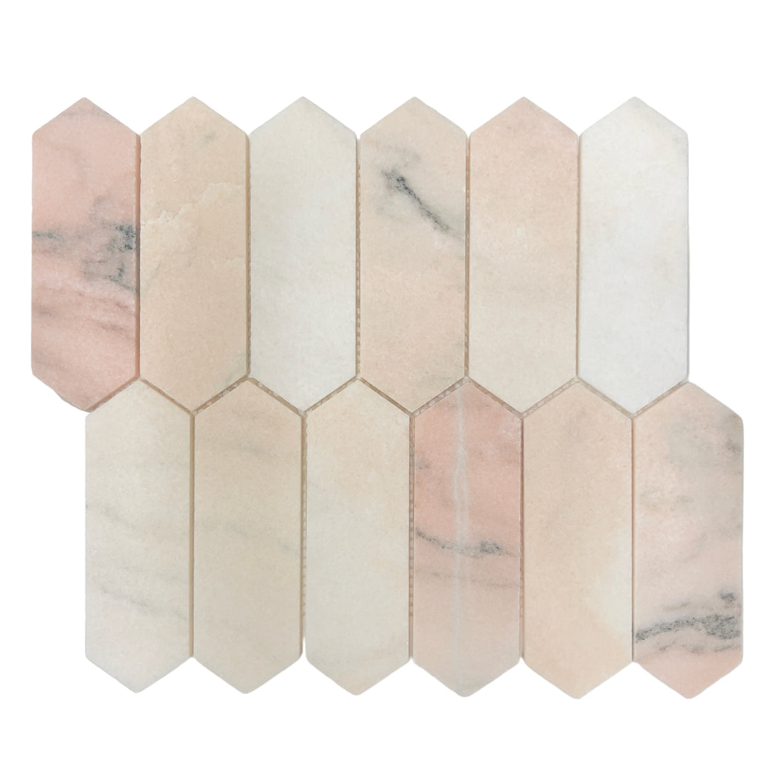 Long Hexagon Pink Honed Mosaic