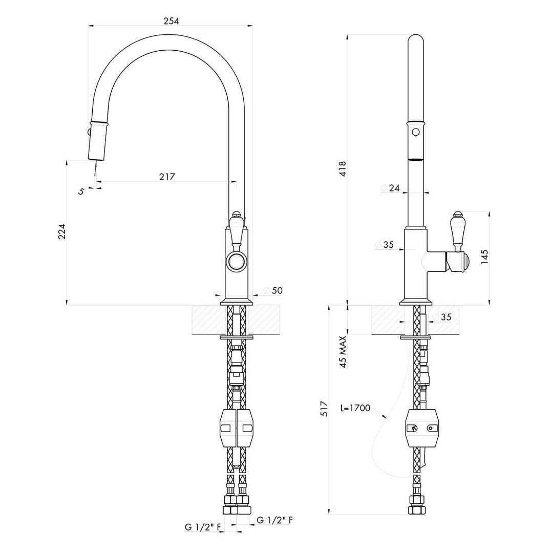 Turner Hastings Ludlow Pull Out Mixer Tap - English Bronze