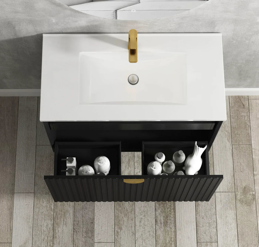 Marlo Fluted 600mm Matte Black Wall Hung Vanity
