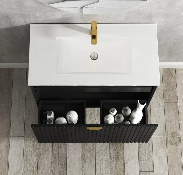Marlo Fluted 600mm Matte Black Wall Hung Vanity