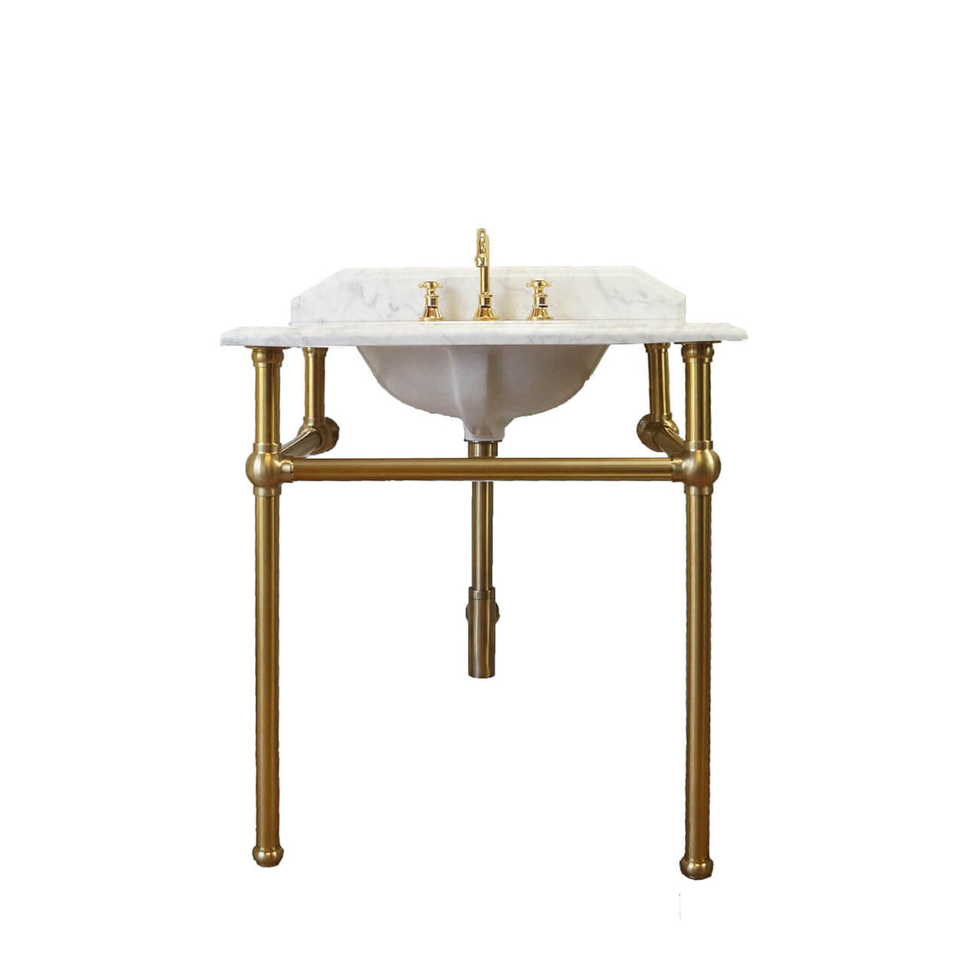 Turner Hastings Mayer Basin Stand With 75 x 55 Real Carrara Marble Top - Brushed Brass