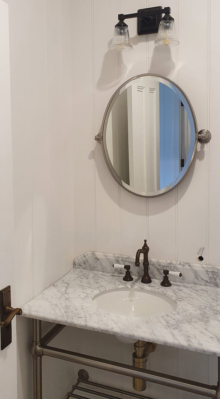 Turner Hastings Mayer Basin Stand With 75 x 55 Real Carrara Marble Top - Brushed Brass