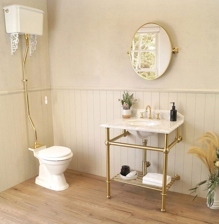 Turner Hastings Mayer Basin Stand With 75 x 55 Real Carrara Marble Top - Brushed Brass