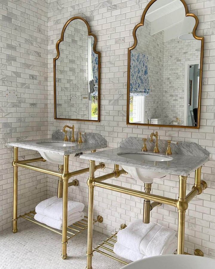 Turner Hastings Mayer Basin Stand With 75 x 55 Real Carrara Marble Top - Brushed Brass