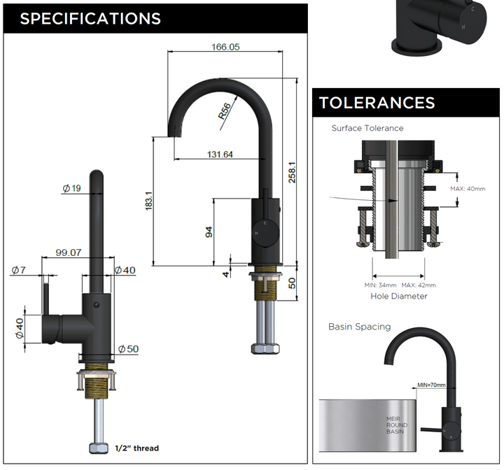 Meir Round Gooseneck Basin Mixer with Cold Start