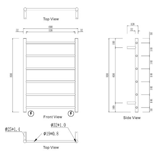 Modern National Mirage 6 Bar Heated Towel Rail
