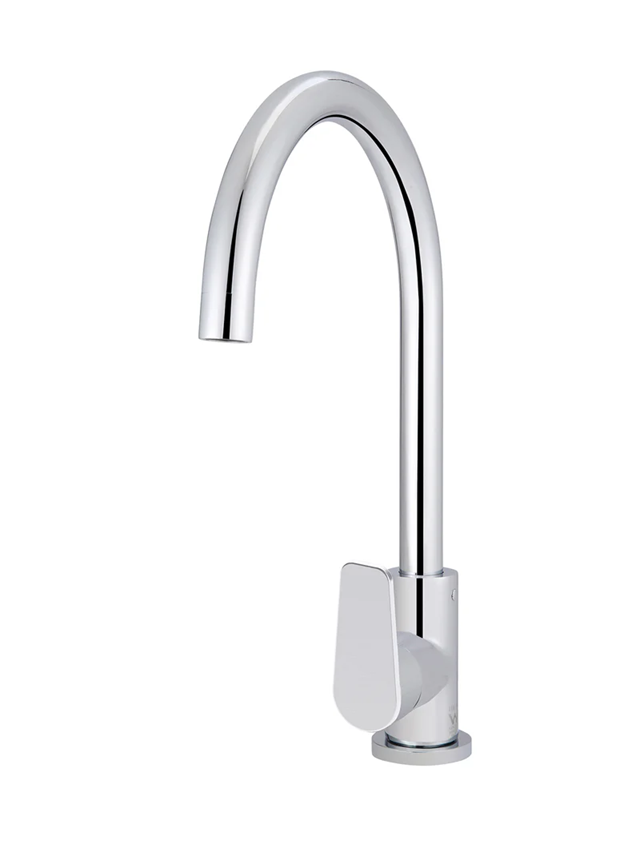 Meir Round Gooseneck Kitchen Mixer Tap With Paddle Handle