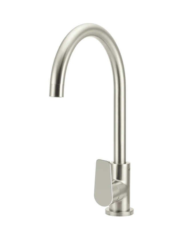 Meir Round Gooseneck Kitchen Mixer Tap With Paddle Handle