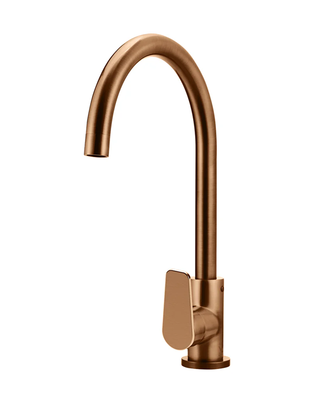 Meir Round Gooseneck Kitchen Mixer Tap With Paddle Handle