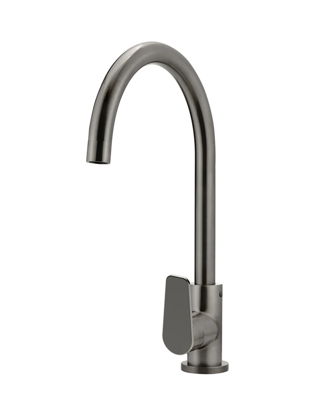 Meir Round Gooseneck Kitchen Mixer Tap With Paddle Handle