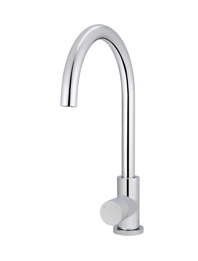 Meir Round Gooseneck Kitchen Mixer Tap With Pinless Handle