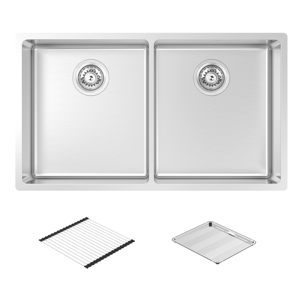 Abey Montego Double Bowl Sink with Concertina &amp; Drain Tray