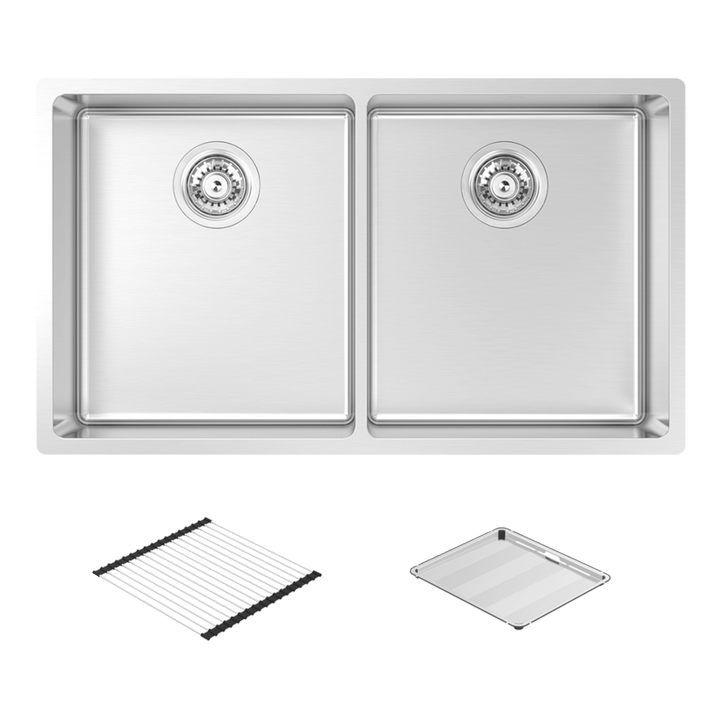 Abey Montego Double Bowl Sink with Concertina &amp; Drain Tray