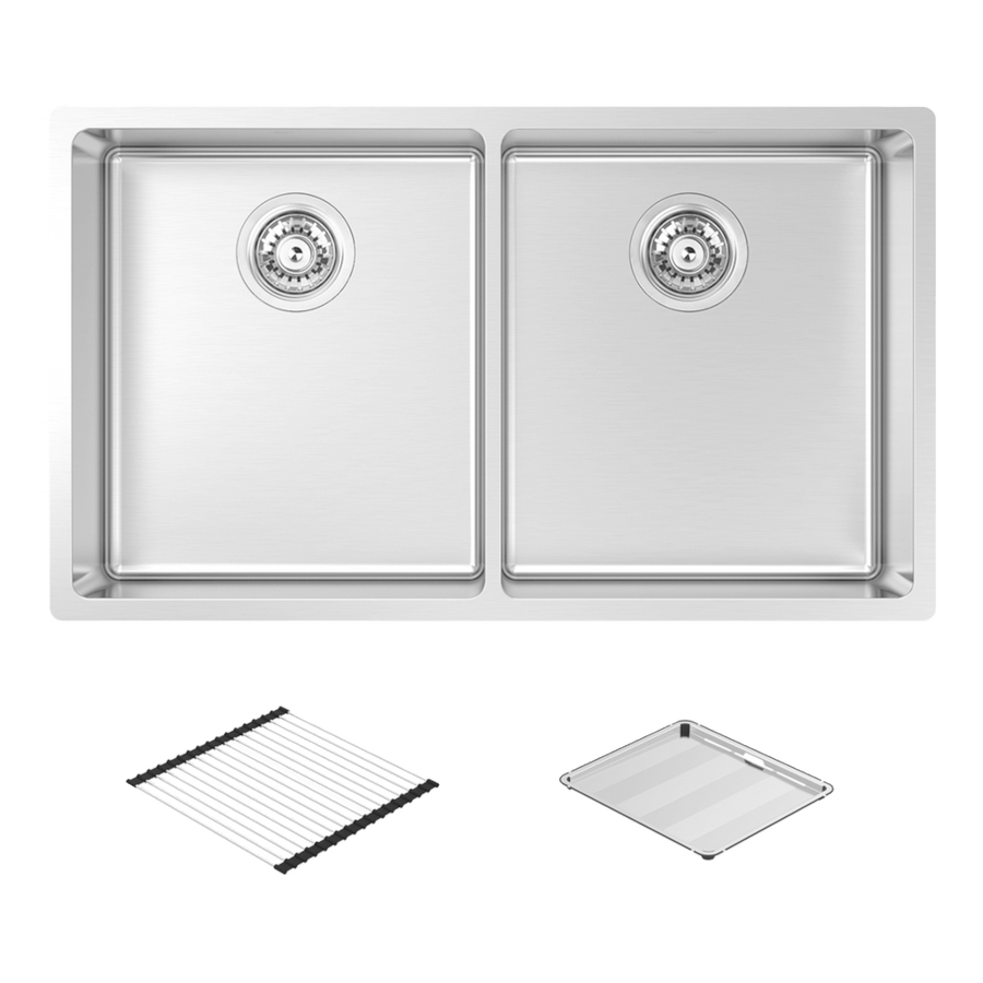 Abey Lucia Double Bowl with KTA014-BR Kitchen Mixer, Drain Tray & Cutting Board