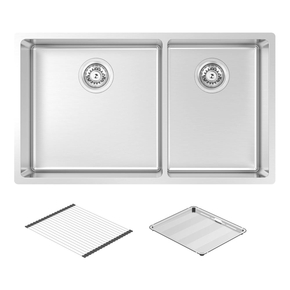 Abey Montego Large Bowl &amp; Three Quarter Bowl Sink with Concertina &amp; Drain Tray
