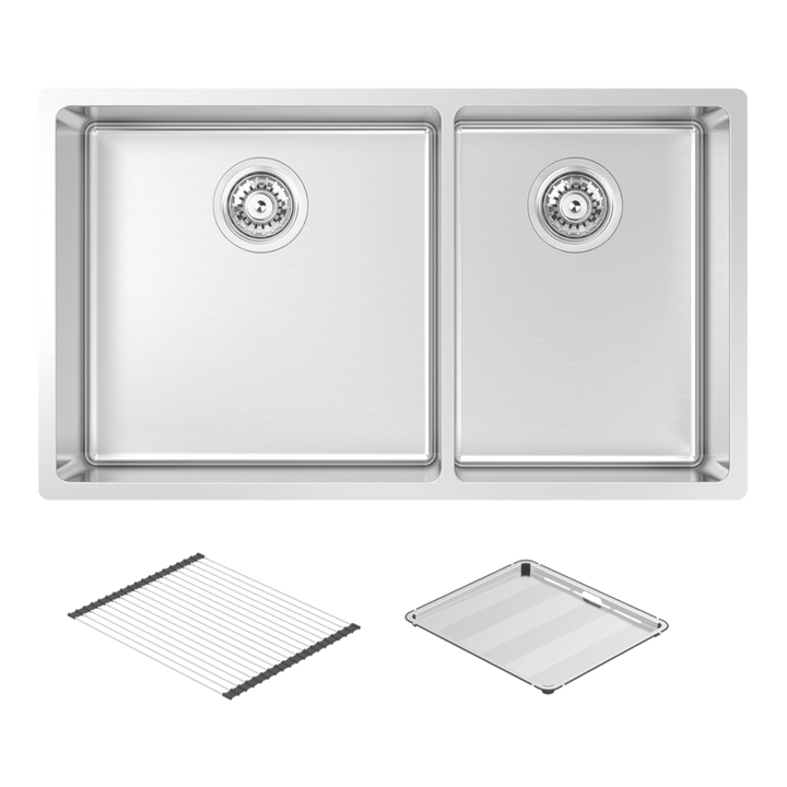 Abey Montego Large Bowl &amp; Three Quarter Bowl Sink with Concertina &amp; Drain Tray