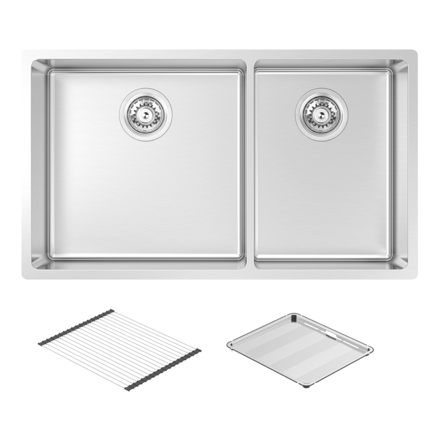 Abey Lucia Double Bowl with KTA014-BR Kitchen Mixer, Drain Tray & Cutting Board