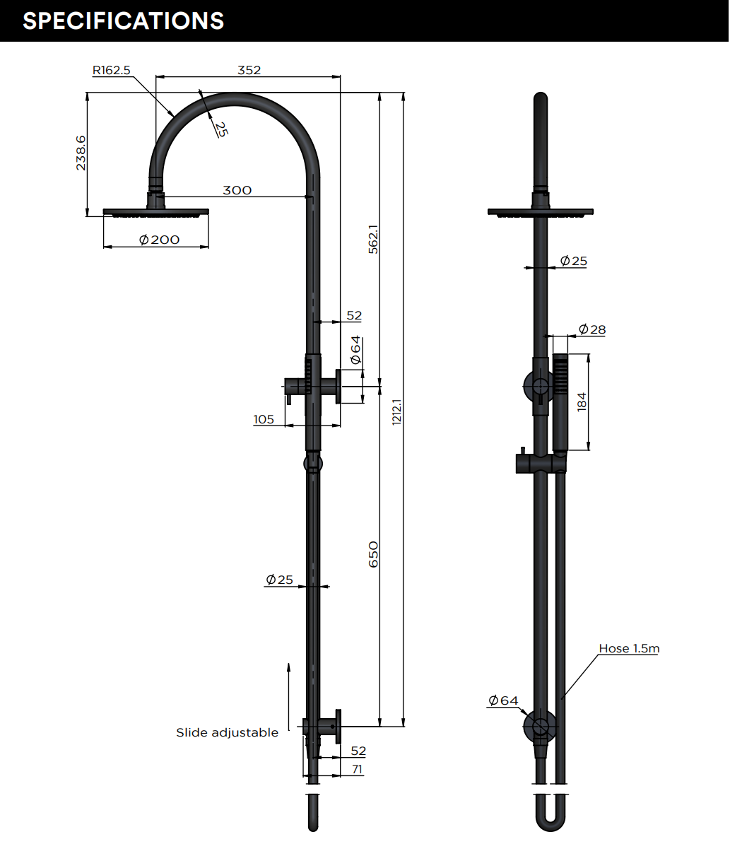 Meir Round Gooseneck Shower Set With 200mm/300mm Rose, One/Three-Function Hand Shower