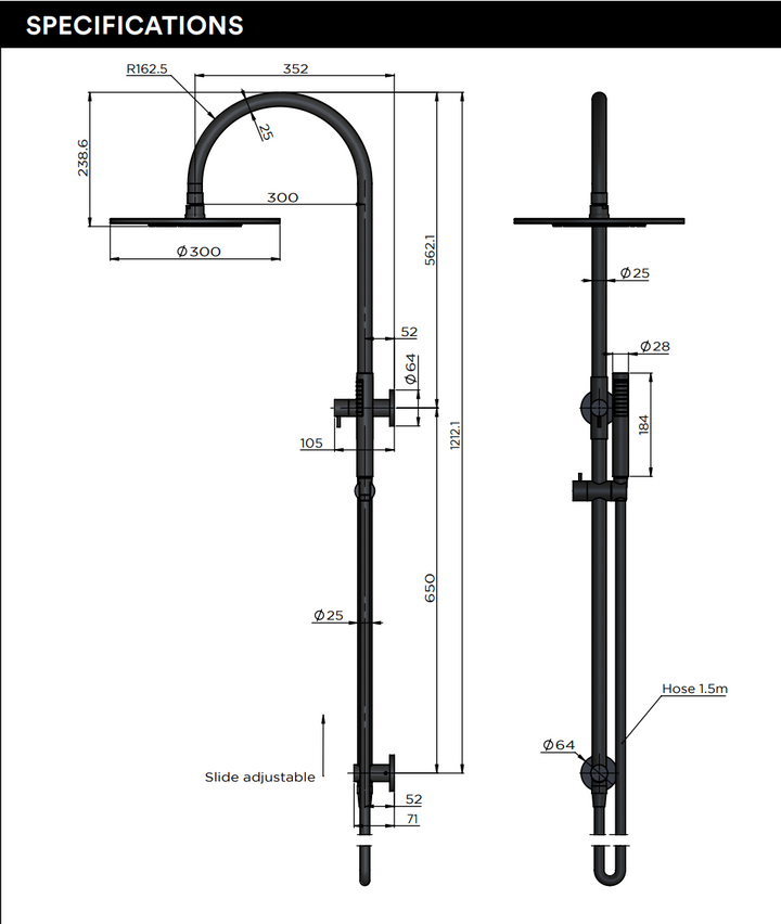 Meir Round Gooseneck Shower Set With 200mm/300mm Rose, One/Three-Function Hand Shower