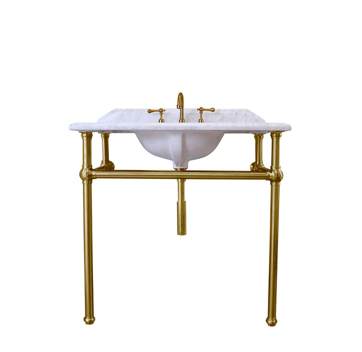 Turner Hastings Mayer Basin Stand With 90 x 55 Real Carrara Marble Top - Brushed Brass