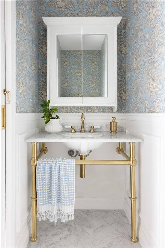 Turner Hastings Mayer Basin Stand With 90 x 55 Real Carrara Marble Top - Brushed Brass