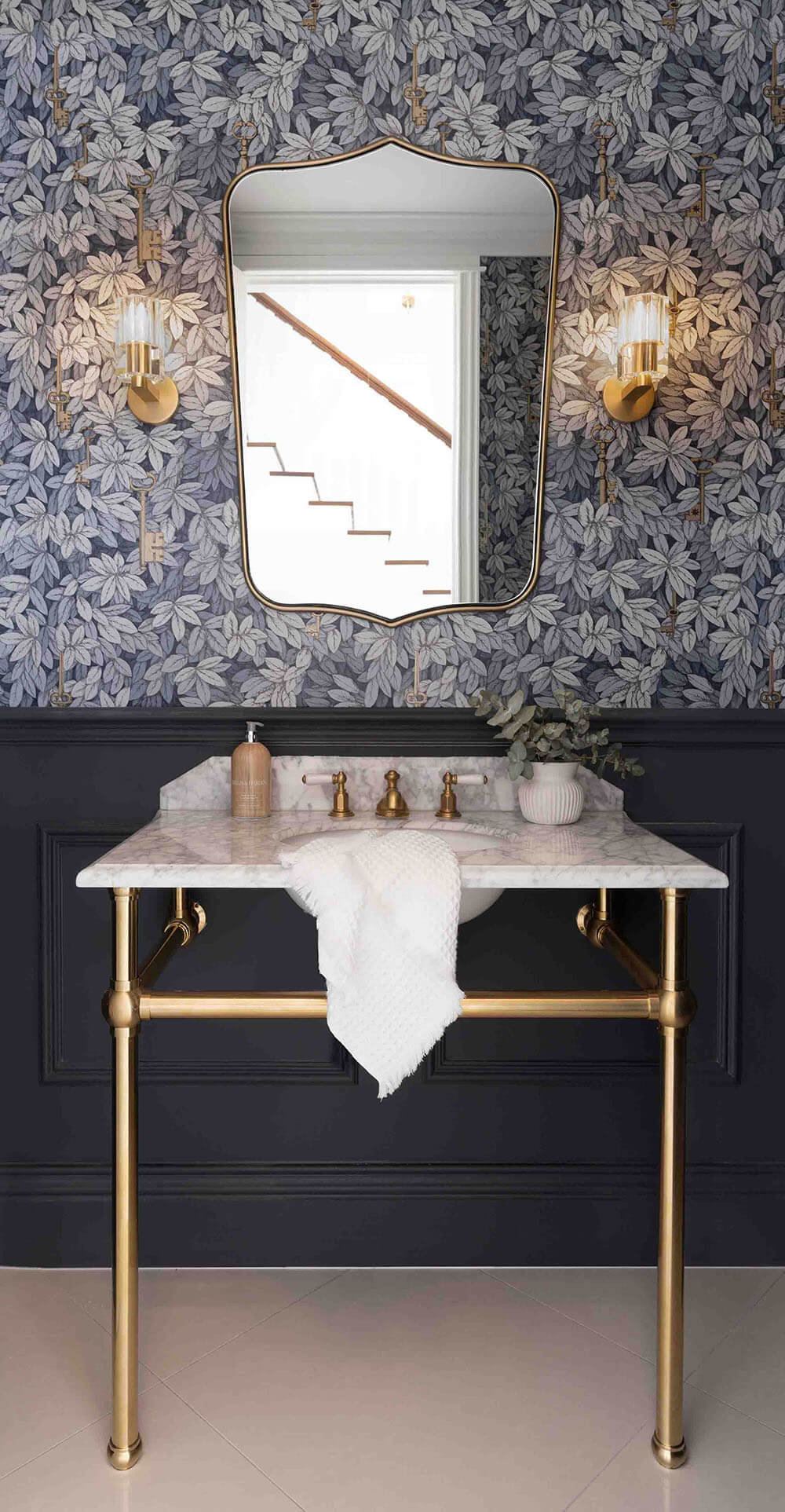 Turner Hastings Mayer Basin Stand With 90 x 55 Real Carrara Marble Top - Brushed Brass