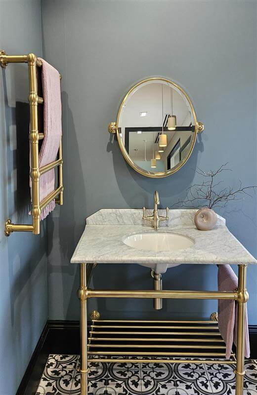 Turner Hastings Mayer Basin Stand With 90 x 55 Real Carrara Marble Top - Brushed Brass