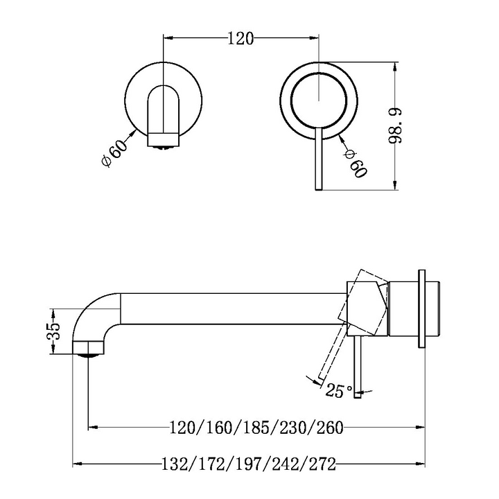 Mecca Wall Basin/Bath Mixer Separate Back Plate 120/160/185/230/260mm Brushed Nickel