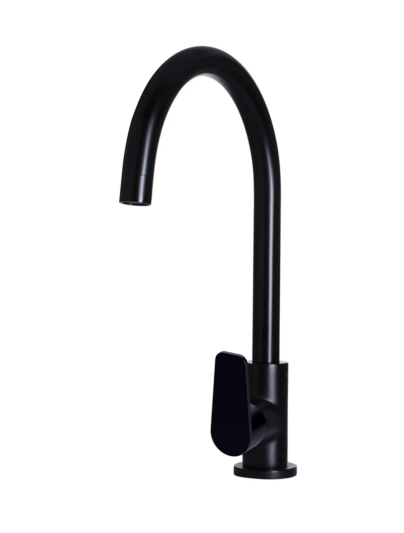 Meir Round Gooseneck Kitchen Mixer Tap With Paddle Handle Matte Black