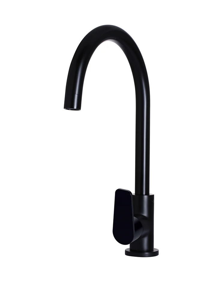 Meir Round Gooseneck Kitchen Mixer Tap With Paddle Handle