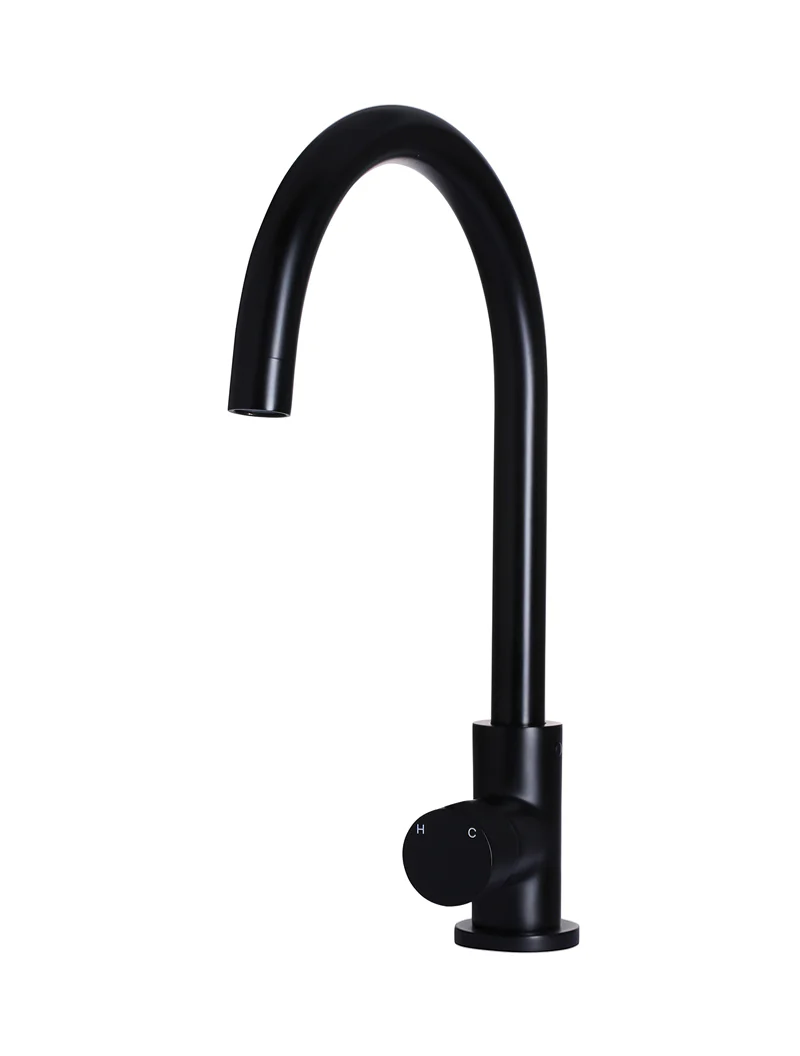 Meir Round Gooseneck Kitchen Mixer Tap With Pinless Handle