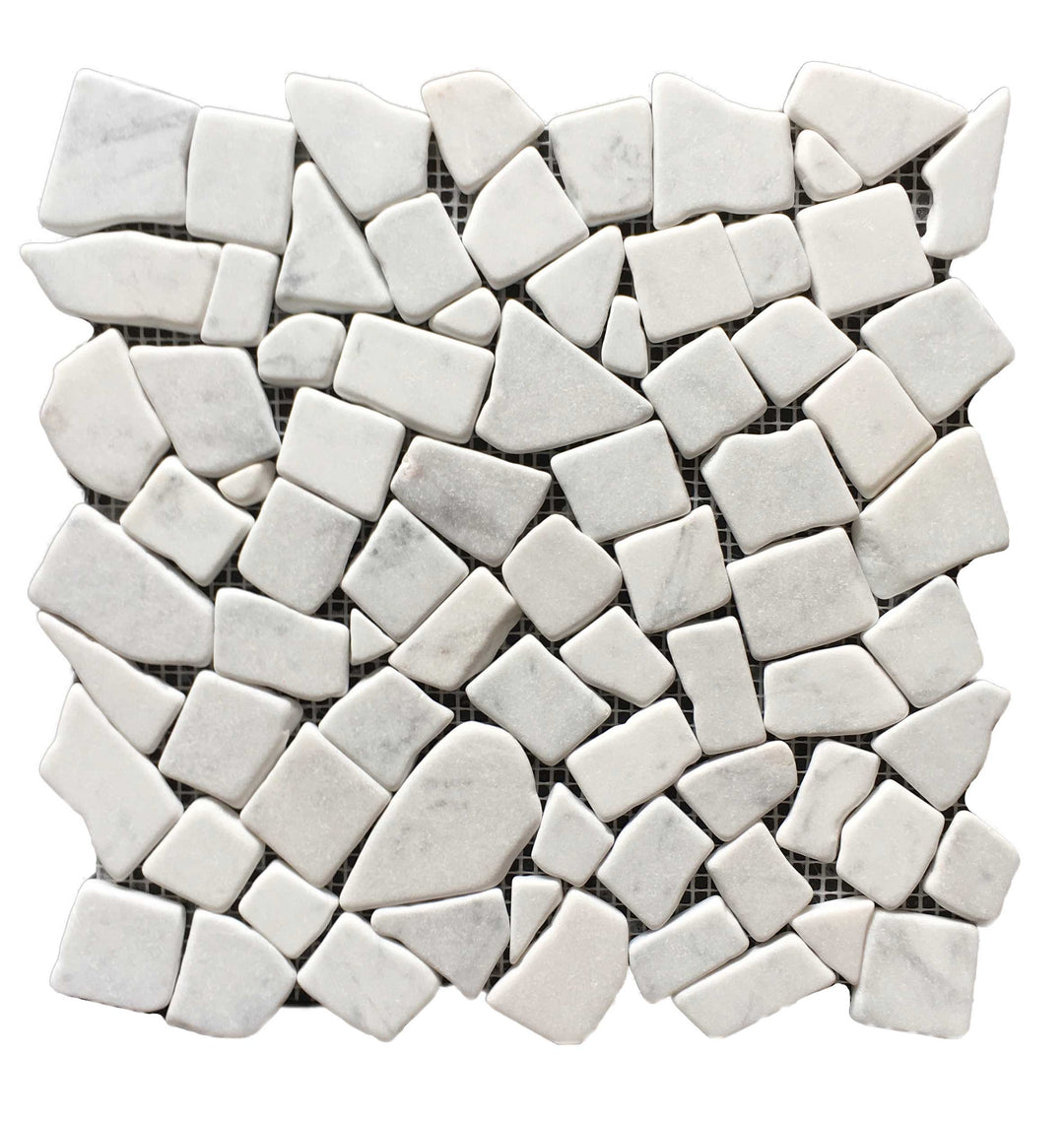 Mini Crazy Paving Carrara Tumbled Mosaic