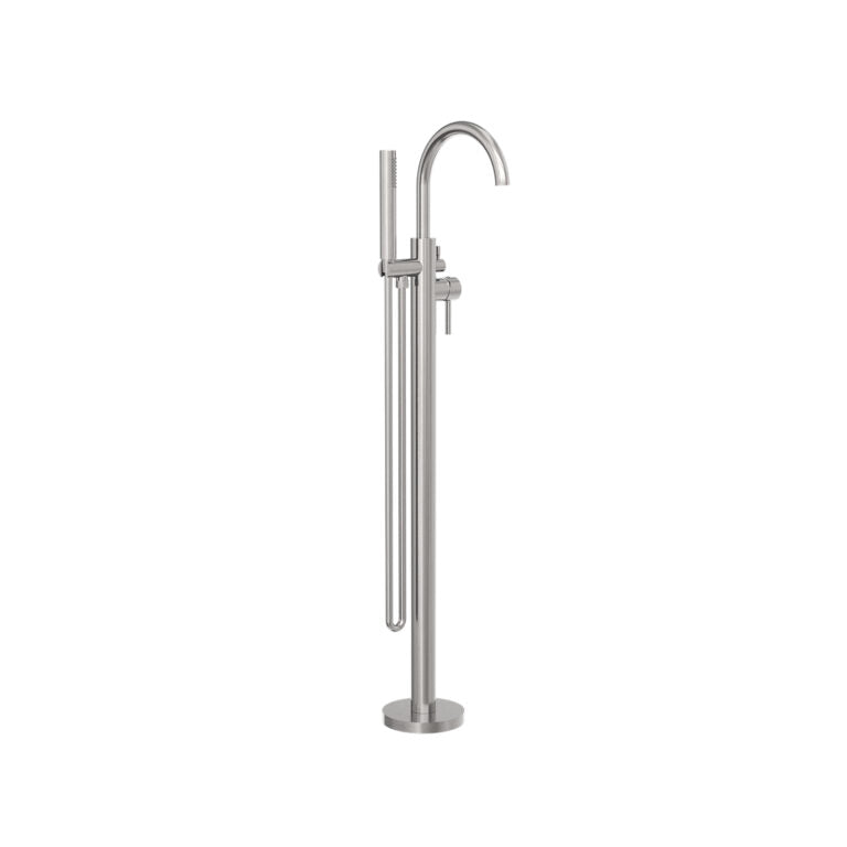 Nero Mecca Round Freestanding Mixer With Hand Shower Brushed Nickel