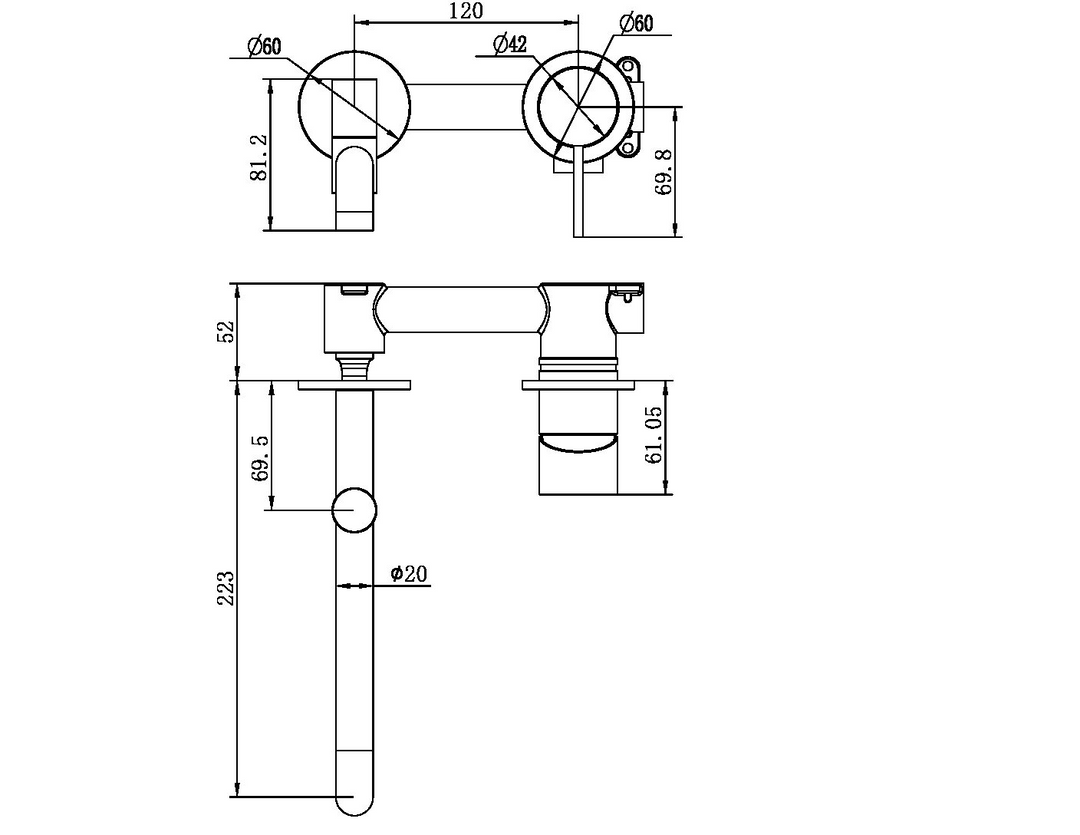 Nero Mecca Wall Basin/Bath Mixer Swivel Spout 225mm