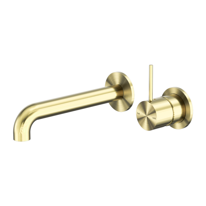 Nero Mecca Wall Basin/Bath Mixer Separate Back Plate Handle Up 120/160/185/230/260mm Brushed Gold