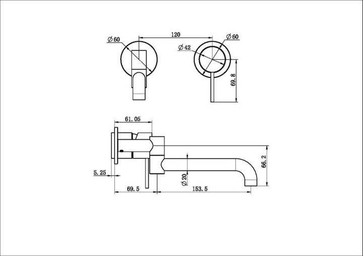 Nero Mecca Wall Basin/Bath Mixer Swivel Spout 225mm Trim Kits Only