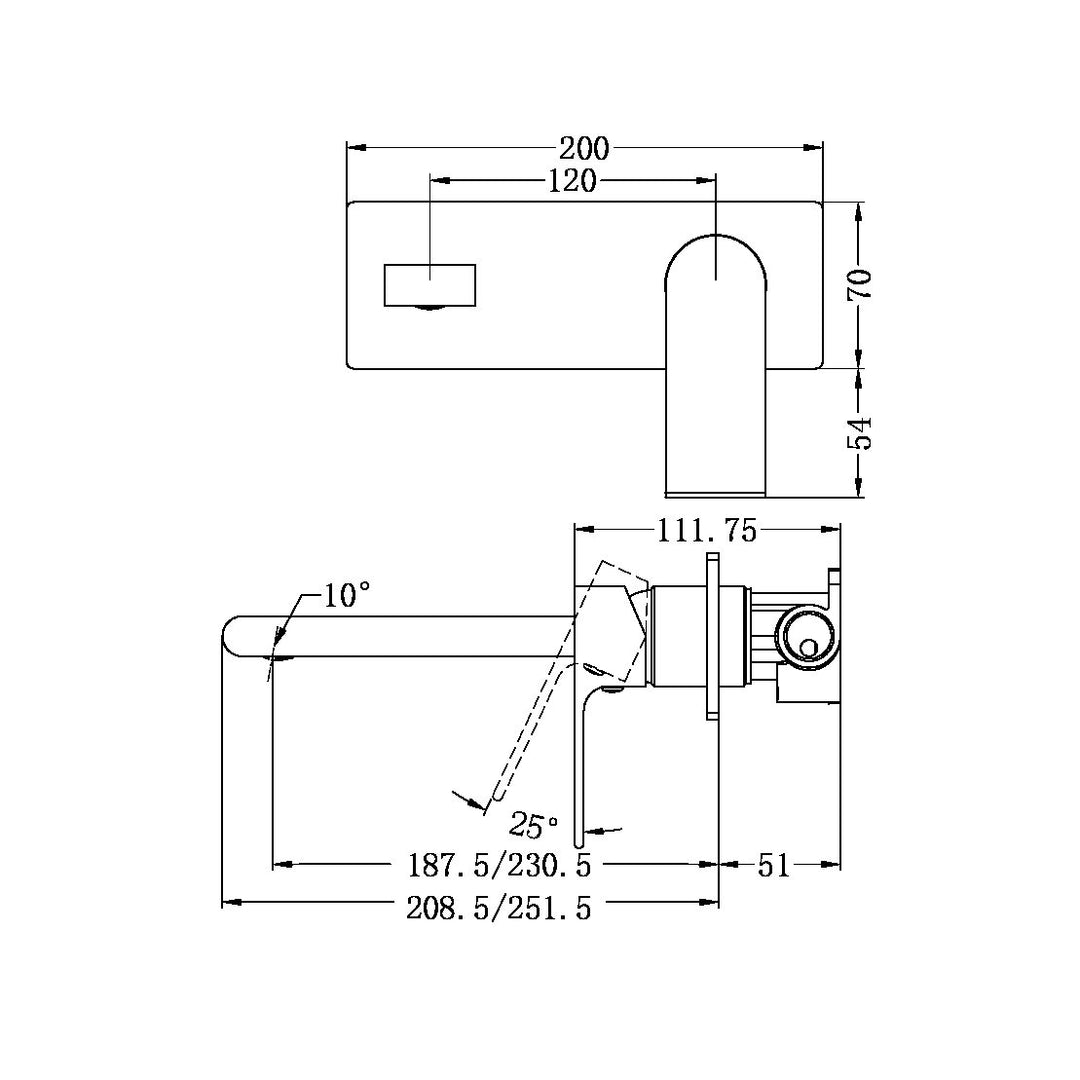 Nero Bianco Wall Basin/Bath Mixer 187/230mm Brushed Nickel
