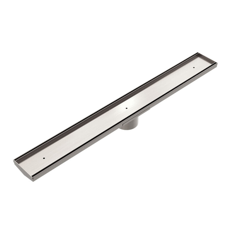 Nero Tile Insert V Channel Floor Grate 89mm Outlet With Hole Saw Brushed Nickel