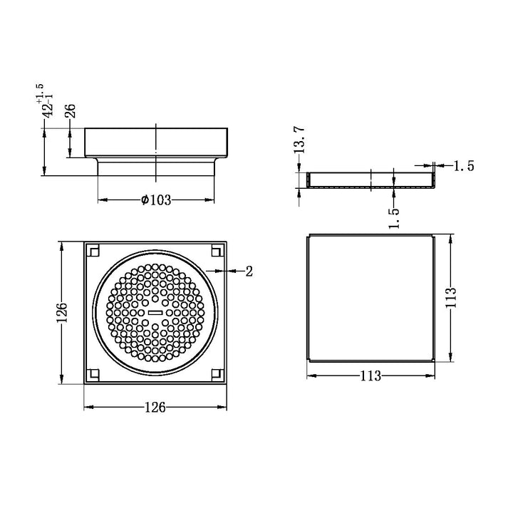 Nero 130mm Square Tile Insert Floor Waste 100mm Outlet Brushed Nickel