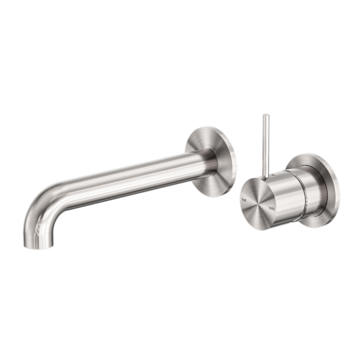 Nero Mecca Wall Basin/Bath Mixer Separate Back Plate Handle Up 120/160/185/230/260mm Brushed Nickel