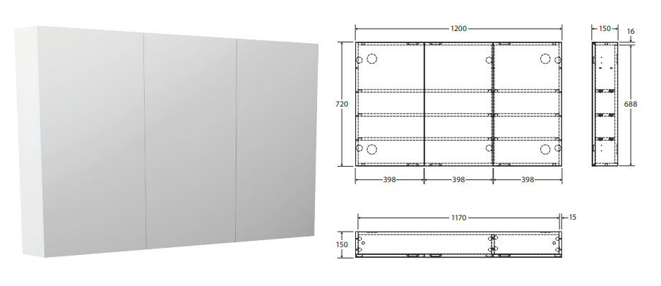 Fienza Pencil Edge 1200 Mirror Cabinet