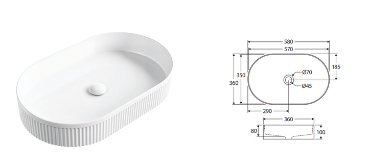 Fienza Eleanor Oval Above Counter Fluted Basin