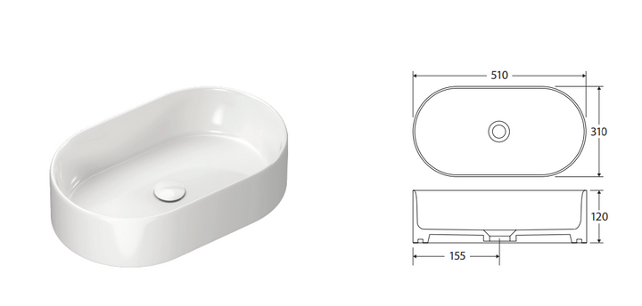 Fienza Aluca Pill Above Counter Basin, Gloss White